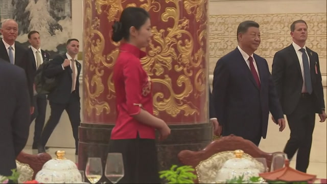 President Trump og president Xi ankommer banketten i Beijing.Video: AP